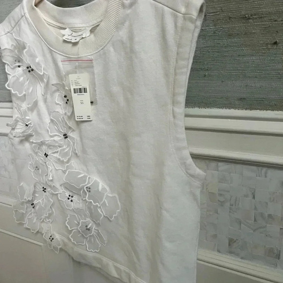 NWT new Anthropologie floral appliqué knit top XS white ivory sleeveless tank - Picture 11 of 17